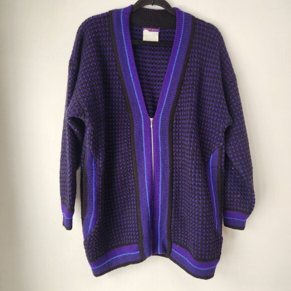 Vintage Esprit Sport Purple Knit Full-Zip Cardigan Sweater Preppy Size M - Picture 1 of 7